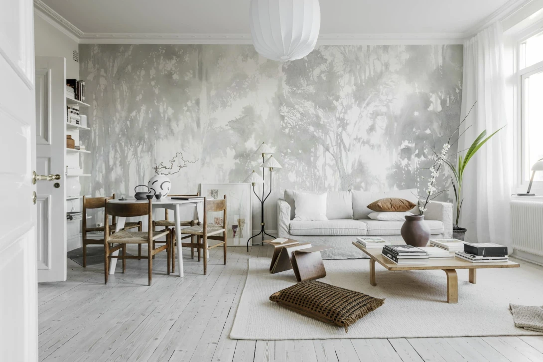 Rebel Walls R20251 Pops Painted Forest Gray - mural w malarski las