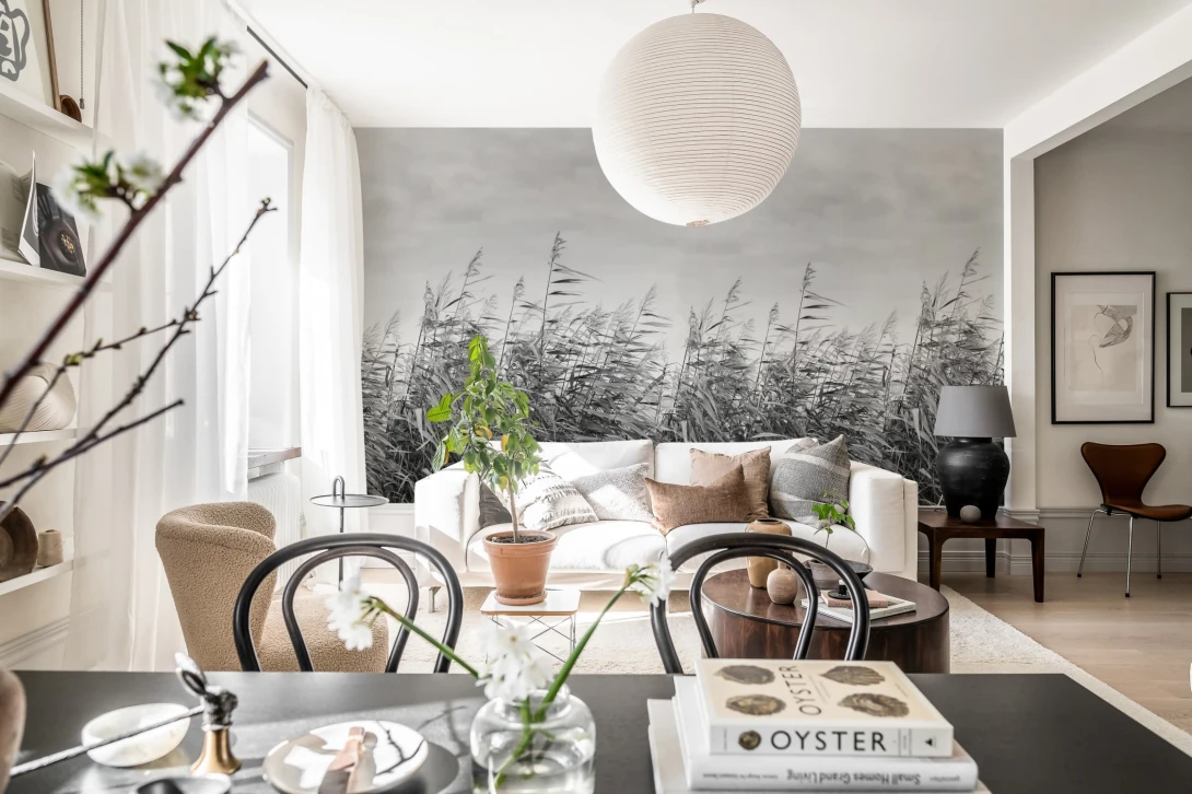 Rebel Walls R20255 Pops Dreamy Reed Black & White - mural w trzciny