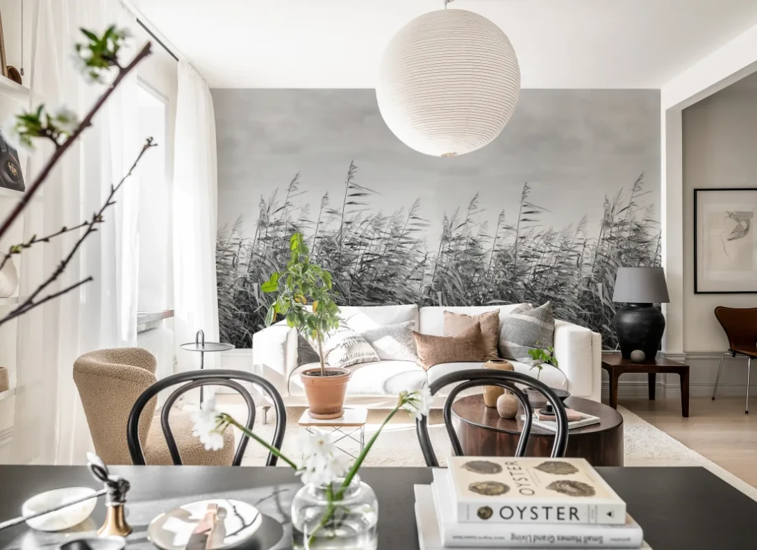 Rebel Walls R20255 Pops Dreamy Reed Black & White - mural w trzciny