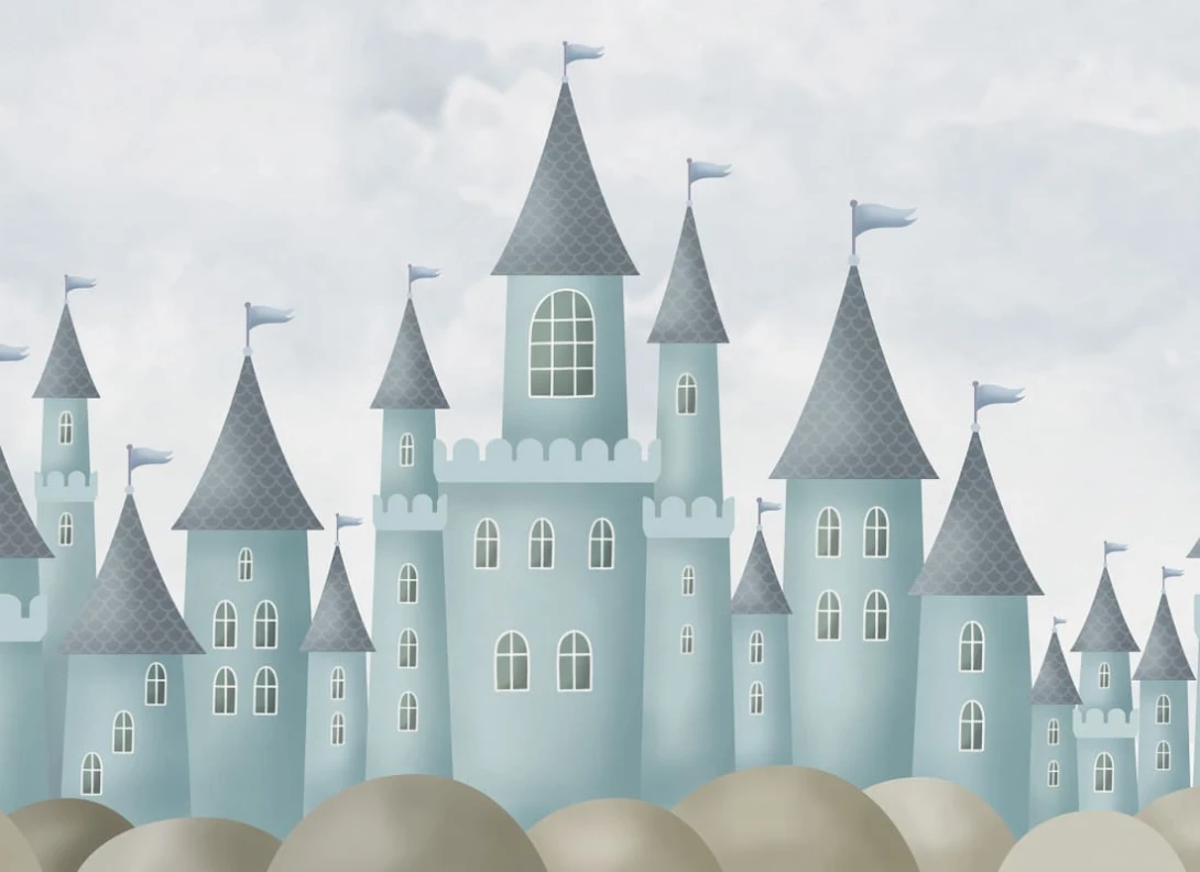 Rebel Walls R20433 Pops Castle Village Blue - mural dziecięcy w zamki