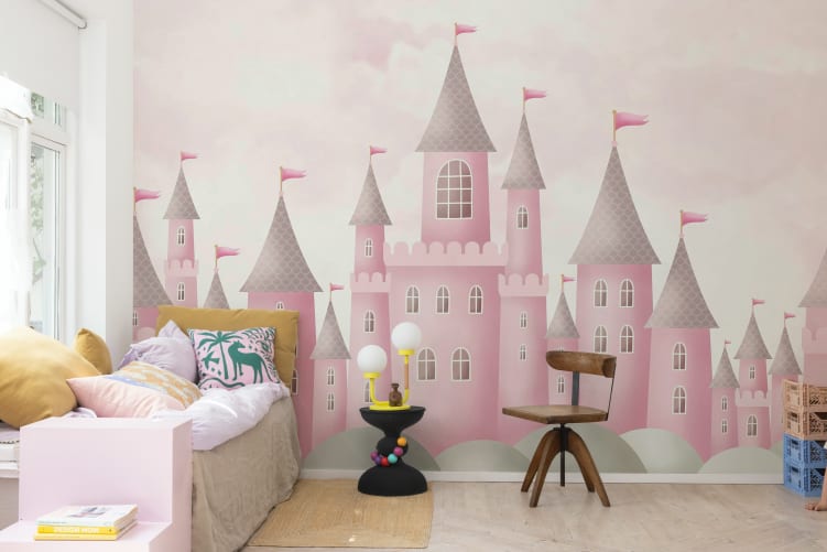 Rebel Walls R20434 Pops Castle Village Pink - mural dziecięcy w zamki
