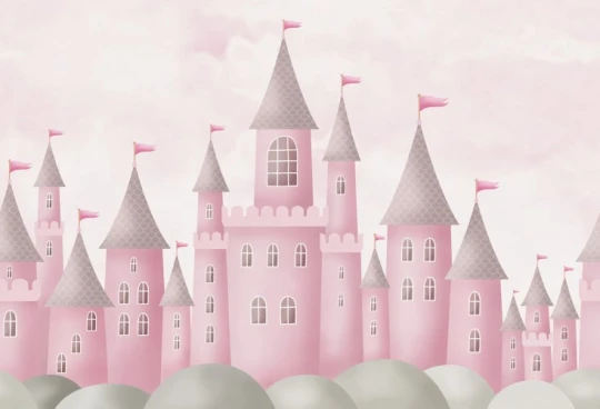 Rebel Walls R20434 Pops Castle Village Pink - mural dziecięcy w zamki