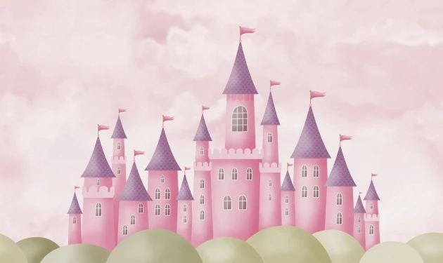 Rebel Walls R20436 Pops Dreamy Castle Pink - mural dziecięcy w zamki
