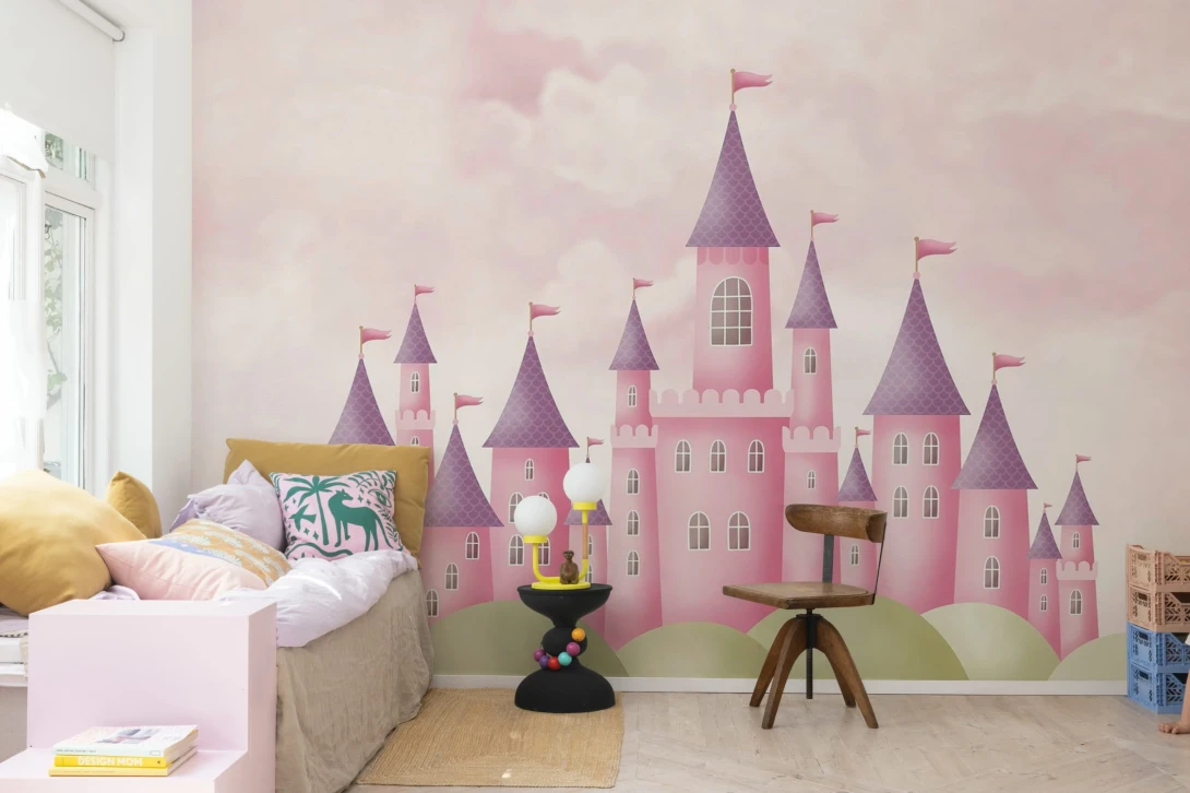 Rebel Walls R20436 Pops Dreamy Castle Pink - mural dziecięcy w zamki