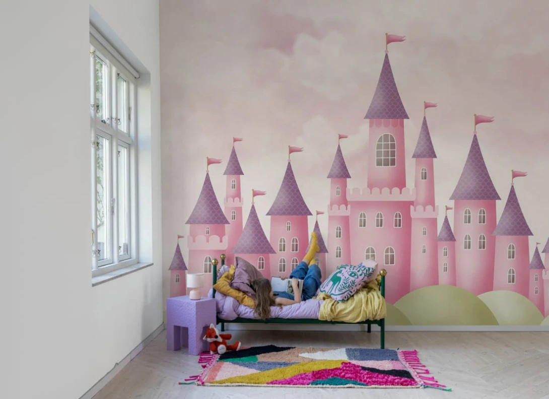 Rebel Walls R20436 Pops Dreamy Castle Pink - mural dziecięcy w zamki