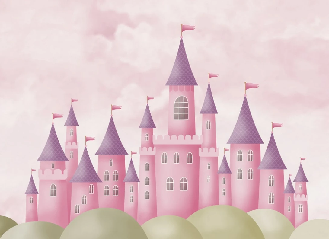 Rebel Walls R20436 Pops Dreamy Castle Pink - mural dziecięcy w zamki