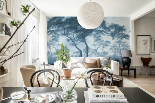 Rebel Walls R20444 Pops The Green Forest Vintage Blue - mural w las