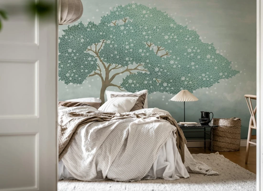 Rebel Walls R20446 Pops Windy Tree Blue - mural w drzewo