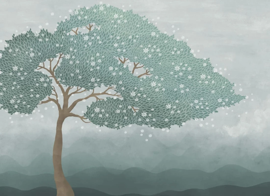 Rebel Walls R20446 Pops Windy Tree Blue - mural w drzewo
