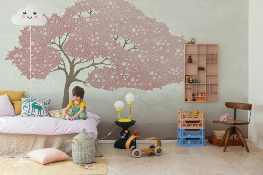 Rebel Walls R20448 Pops Windy Tree Pink - mural w drzewo