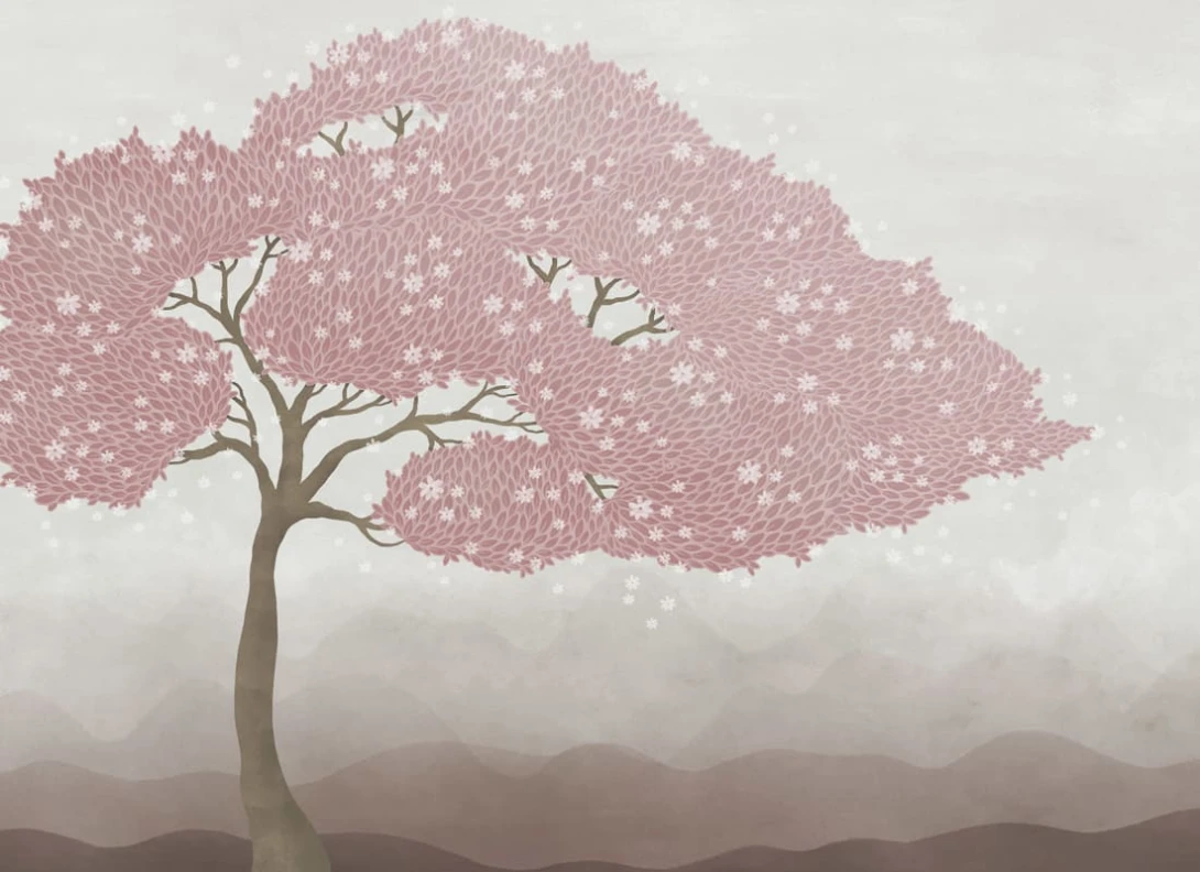 Rebel Walls R20448 Pops Windy Tree Pink - mural w drzewo