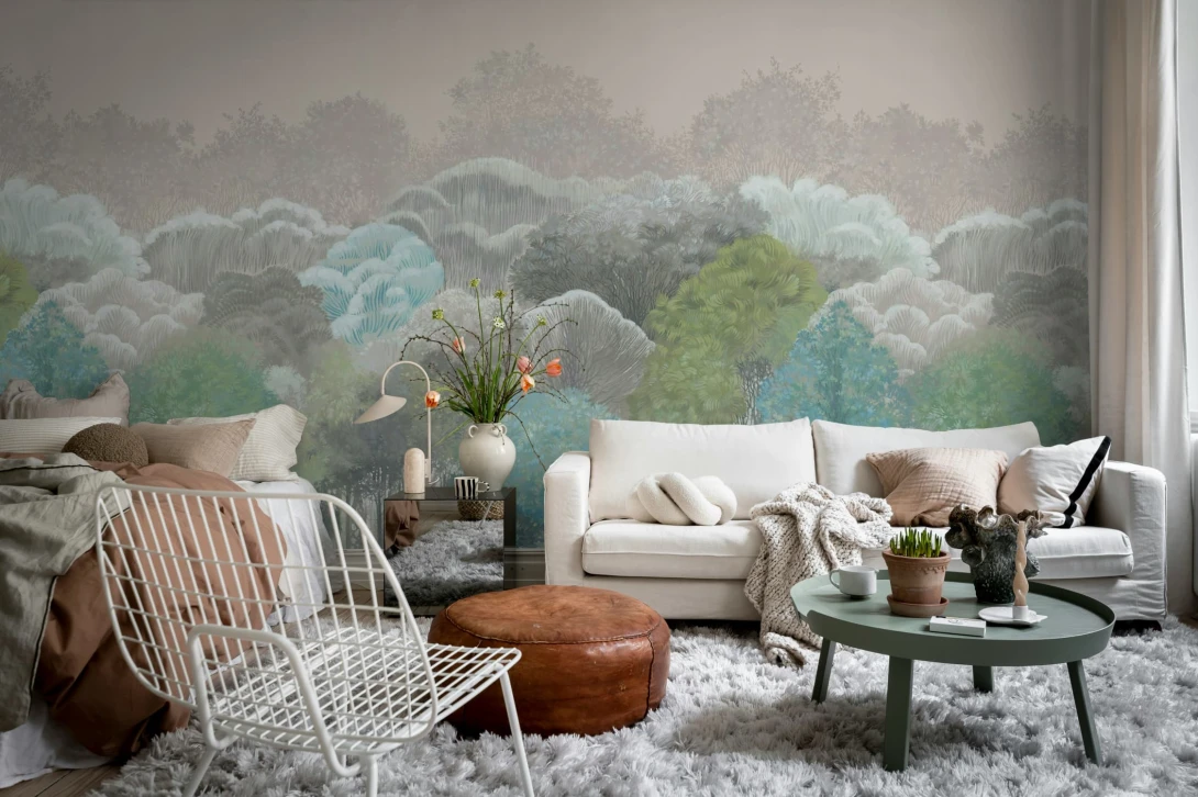 Rebel Walls R20451 Pops Leafy Forest Dawn - mural w las