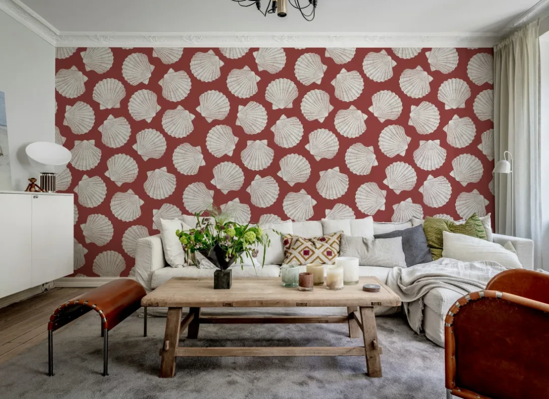 Rebel Walls R20455 Pops Bold Shell Red - mural w muszle