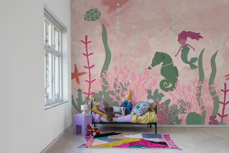 Rebel Walls R20456 Pops Mermaid World Pink - mural dziecięcy w rafę koralową i syrenkę