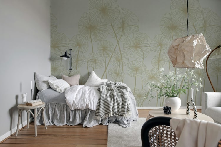 Rebel Walls R20486 Pops Waterlily Forest Gray - mural w liście lilii wodnej