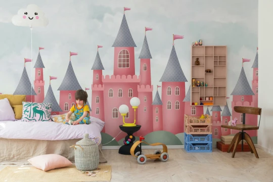 Rebel Walls R20487 Pops Castle Village Coral - mural dziecięcy w zamki
