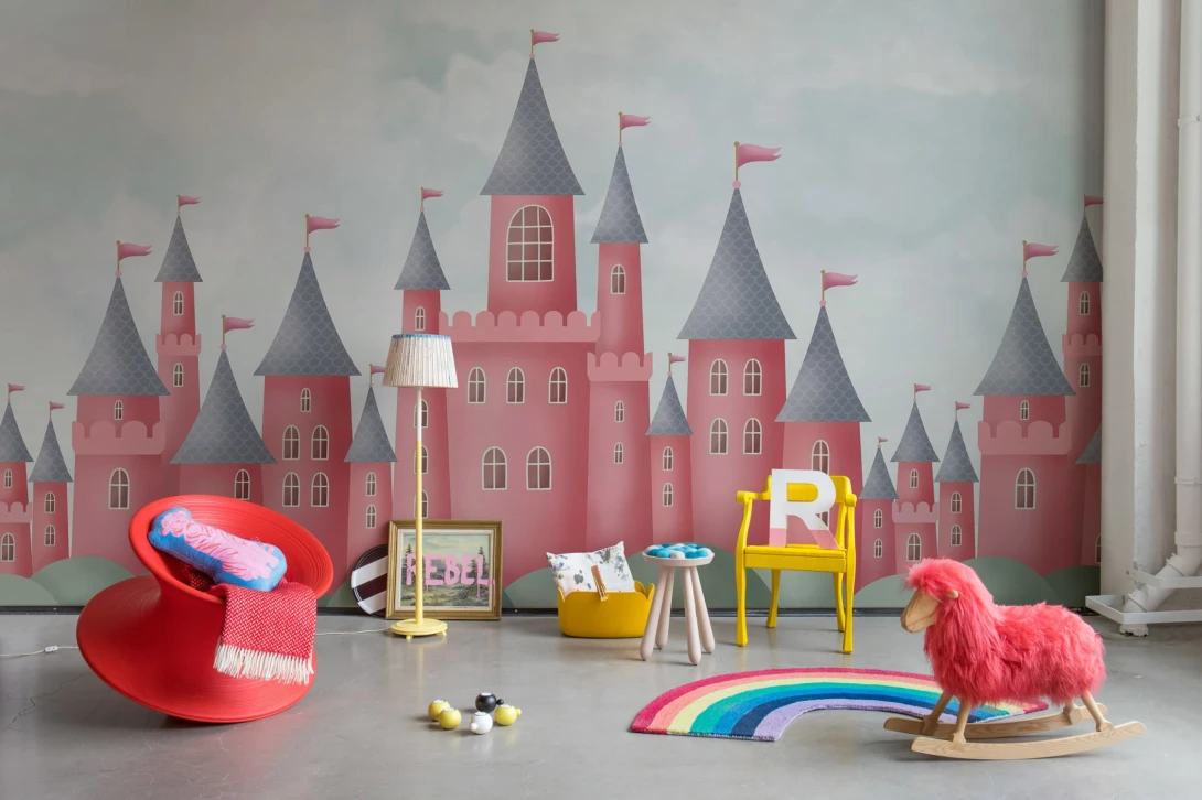 Rebel Walls R20487 Pops Castle Village Coral - mural dziecięcy w zamki