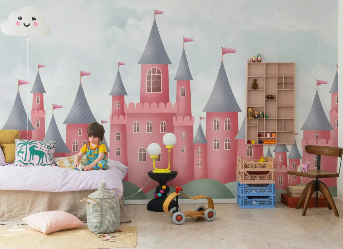 Rebel Walls R20487 Pops Castle Village Coral - mural dziecięcy w zamki