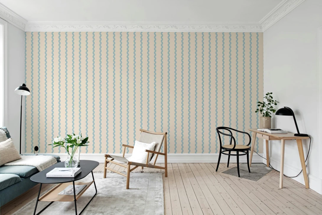 Rebel Walls R20666 Pops Wobbly Stripe Light Blue - mural w falujące pasy