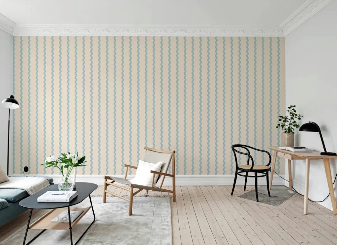 Rebel Walls R20666 Pops Wobbly Stripe Light Blue - mural w falujące pasy
