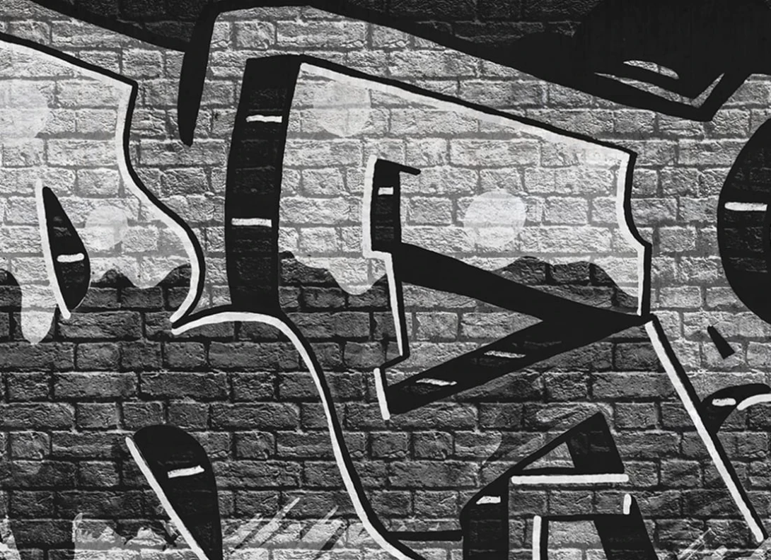 Rebel Walls R20668 Pops Rebel Graffiti Bold Gray - mural w graffiti i cegły