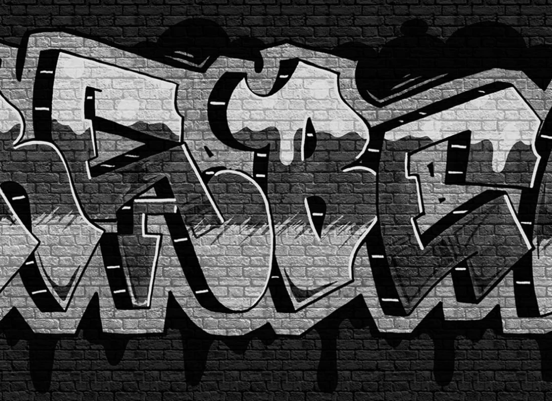 Rebel Walls R20669 Pops Rebel Graffiti Black - mural w graffiti i cegły