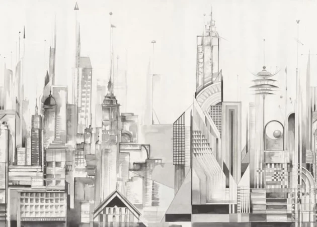 Rebel Walls R20685 Pops Sci-Fi Town White - mural w miasto