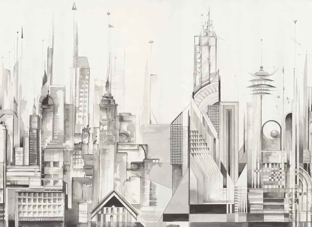 Rebel Walls R20685 Pops Sci-Fi Town White - mural w miasto