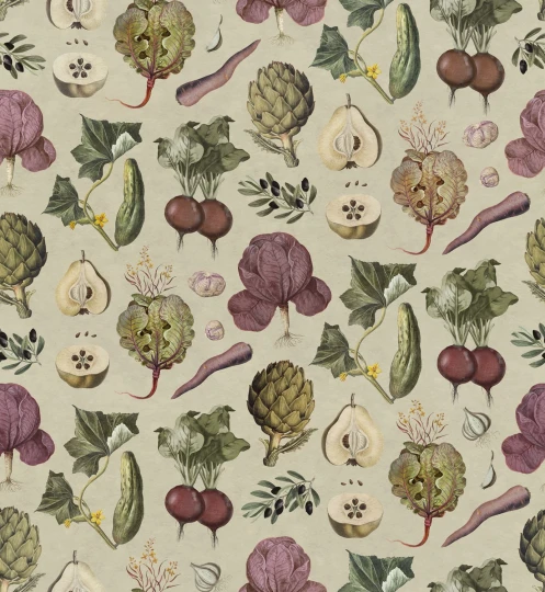 Rebel Walls R20689 Pops Vintage Greens Beige - mural botaniczny w warzywa
