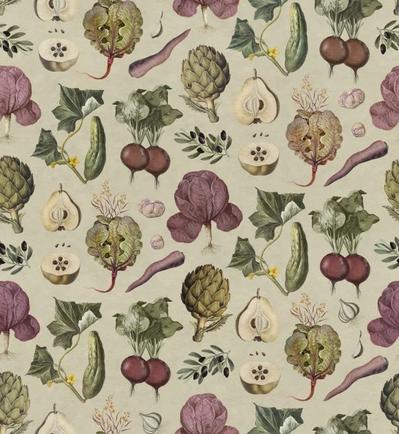 Rebel Walls R20689 Pops Vintage Greens Beige - mural botaniczny w warzywa