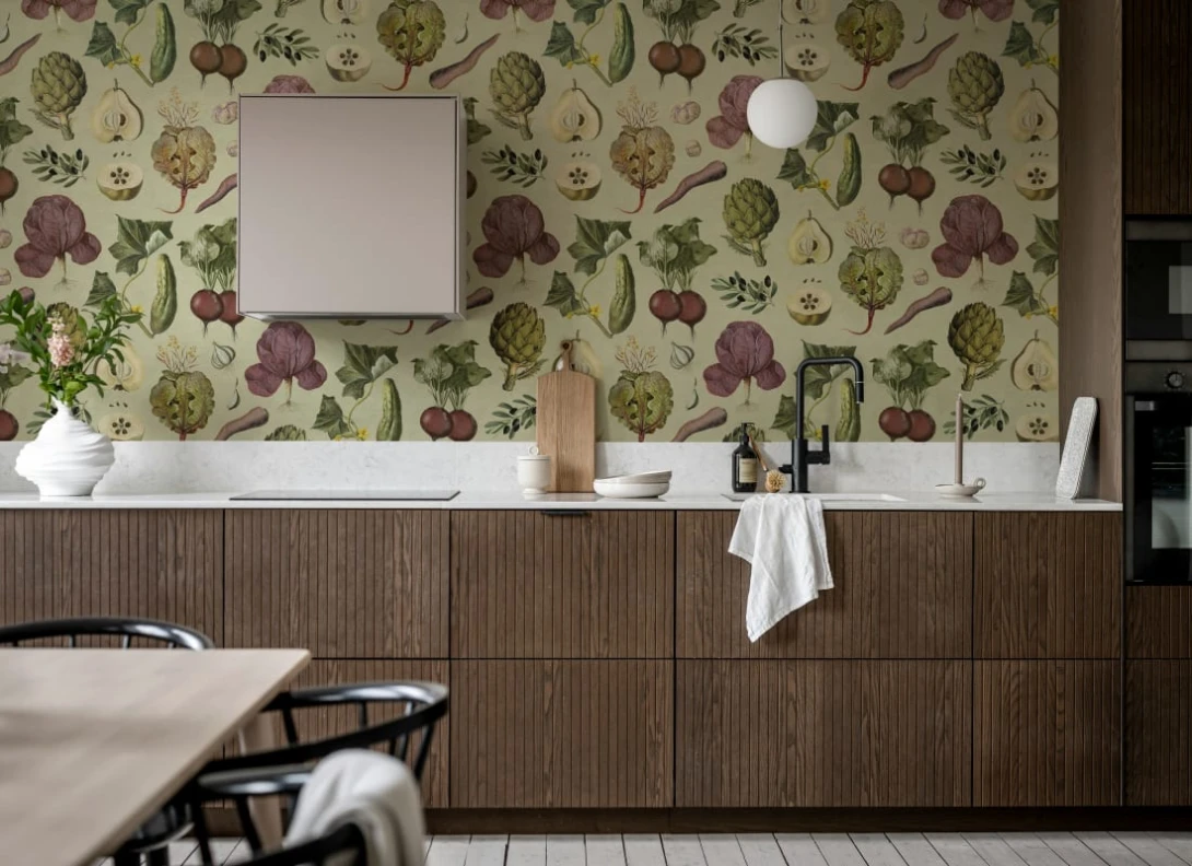 Rebel Walls R20689 Pops Vintage Greens Beige - mural botaniczny w warzywa