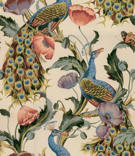 Rebel Walls R20691 Pops Vintage Peacock Beige - mural w pawie i kwiaty