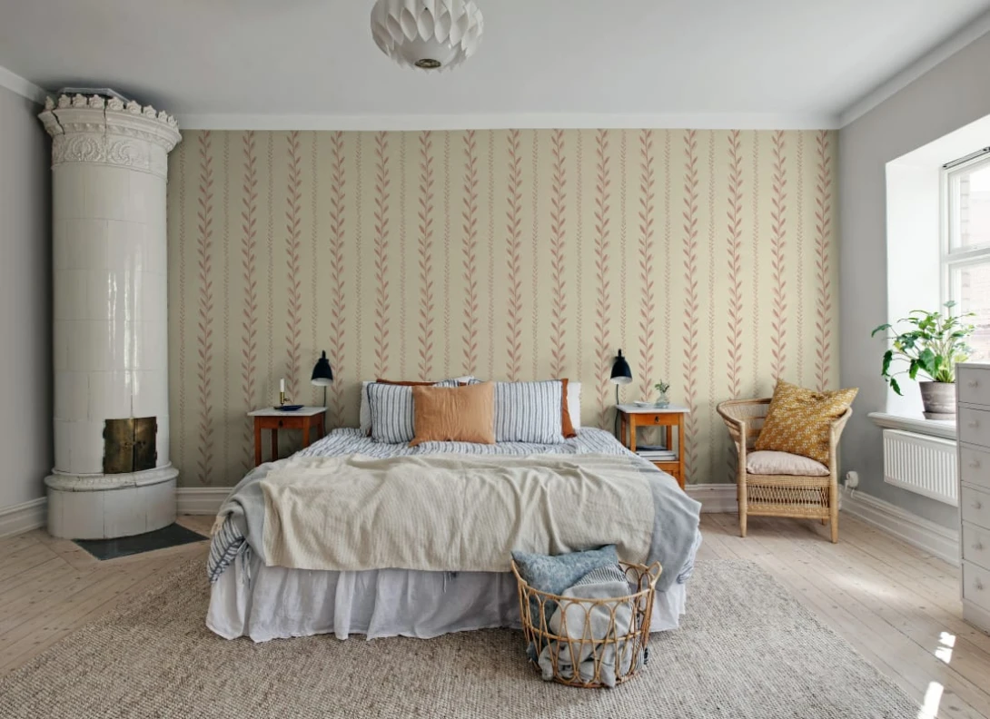 Rebel Walls R20698 Pops Bayleaf Stripe Pink - mural w pasy z liści