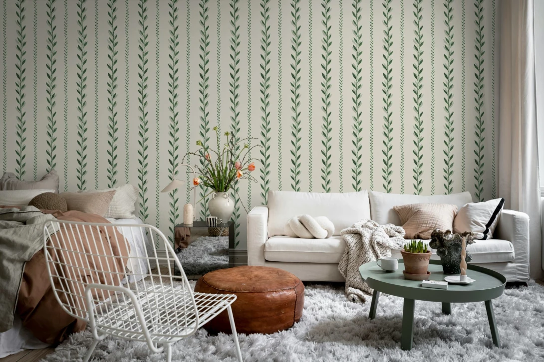 Rebel Walls R20700 Pops Bayleaf Stripe Green - mural w pasy z liści