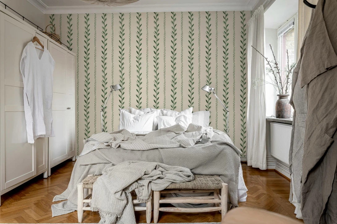 Rebel Walls R20700 Pops Bayleaf Stripe Green - mural w pasy z liści