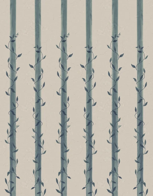 Rebel Walls R20701 Pops Leafy Stripes Blue - mural w pasy i pnącza
