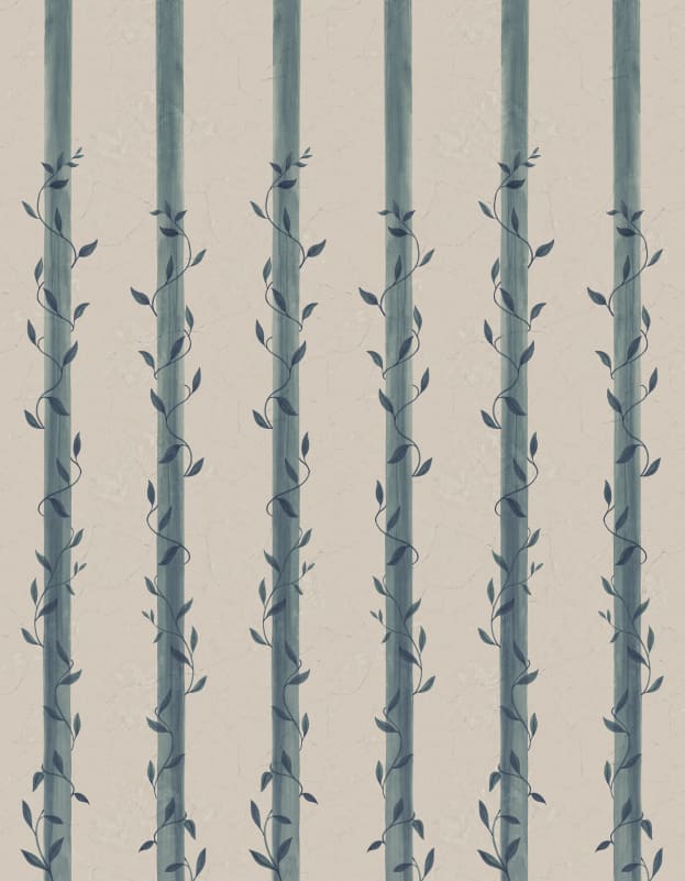 Rebel Walls R20701 Pops Leafy Stripes Blue - mural w pasy i pnącza
