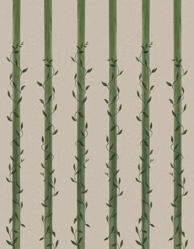 Rebel Walls R20702 Pops Leafy Stripes Green - mural w pasy i pnącza