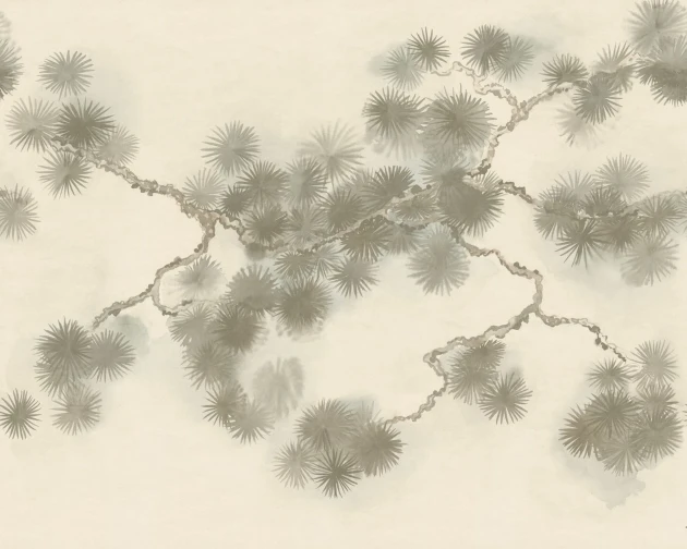 Rebel Walls R20829 Pops Pine Branch Beige - mural w gałęzie sosny