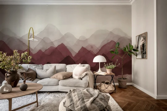 Rebel Walls R20851 Pops Watercolor Mountain Burgundy - mural w abstrakcyjne góry