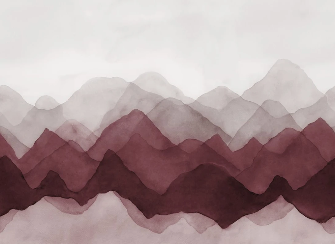 Rebel Walls R20851 Pops Watercolor Mountain Burgundy - mural w abstrakcyjne góry