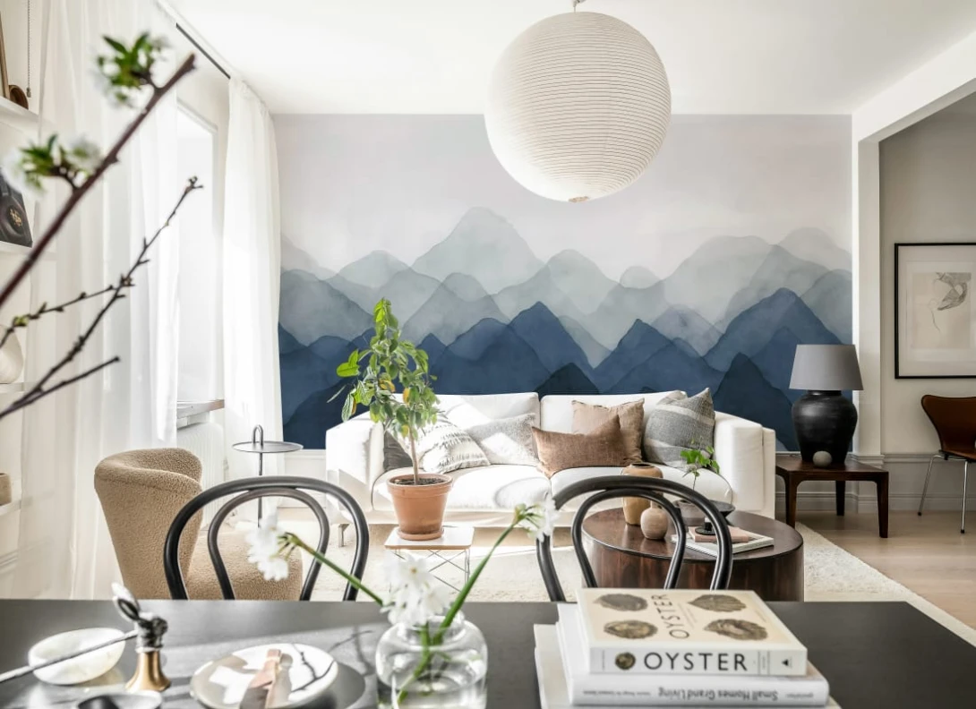 Rebel Walls R20853 Pops Watercolor Mountain Blue - mural w abstrakcyjne góry