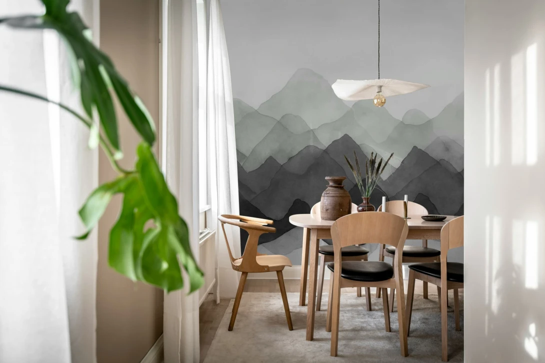 Rebel Walls R20854 Pops Watercolor Mountain Black - mural w abstrakcyjne góry