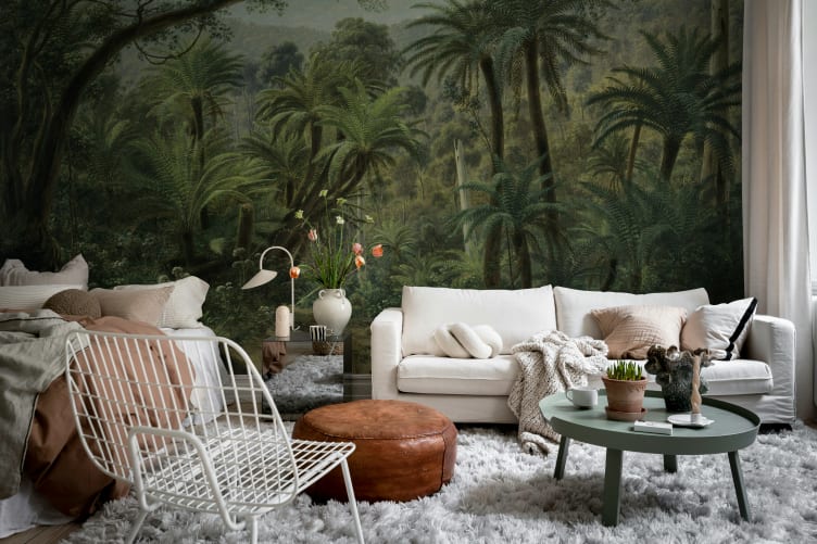 Rebel Walls R20856 Pops Palm Landscape Green - mural w dżunglę