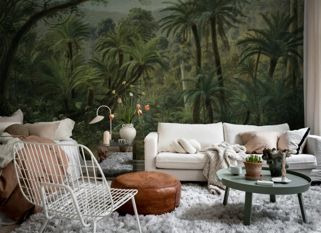 Rebel Walls R20856 Pops Palm Landscape Green - mural w dżunglę