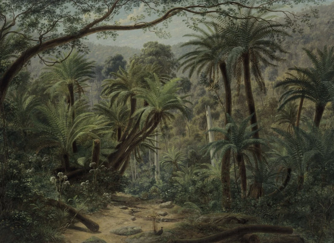 Rebel Walls R20856 Pops Palm Landscape Green - mural w dżunglę