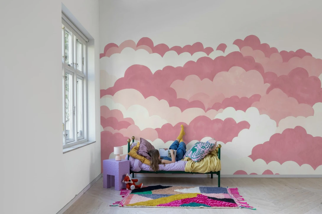 Rebel Walls R20858 Pops Dreamy Clouds Pink - mural dziecięcy w chmury