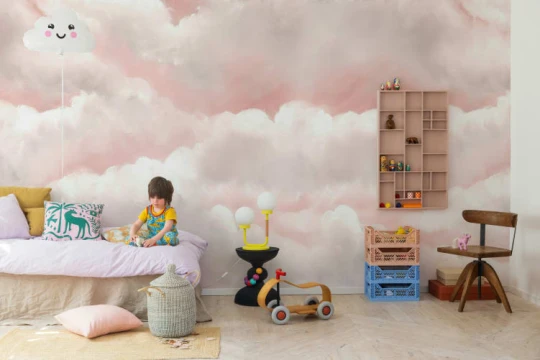 Rebel Walls R20861 Pops Storm Clouds Pink - mural dziecięcy w chmury