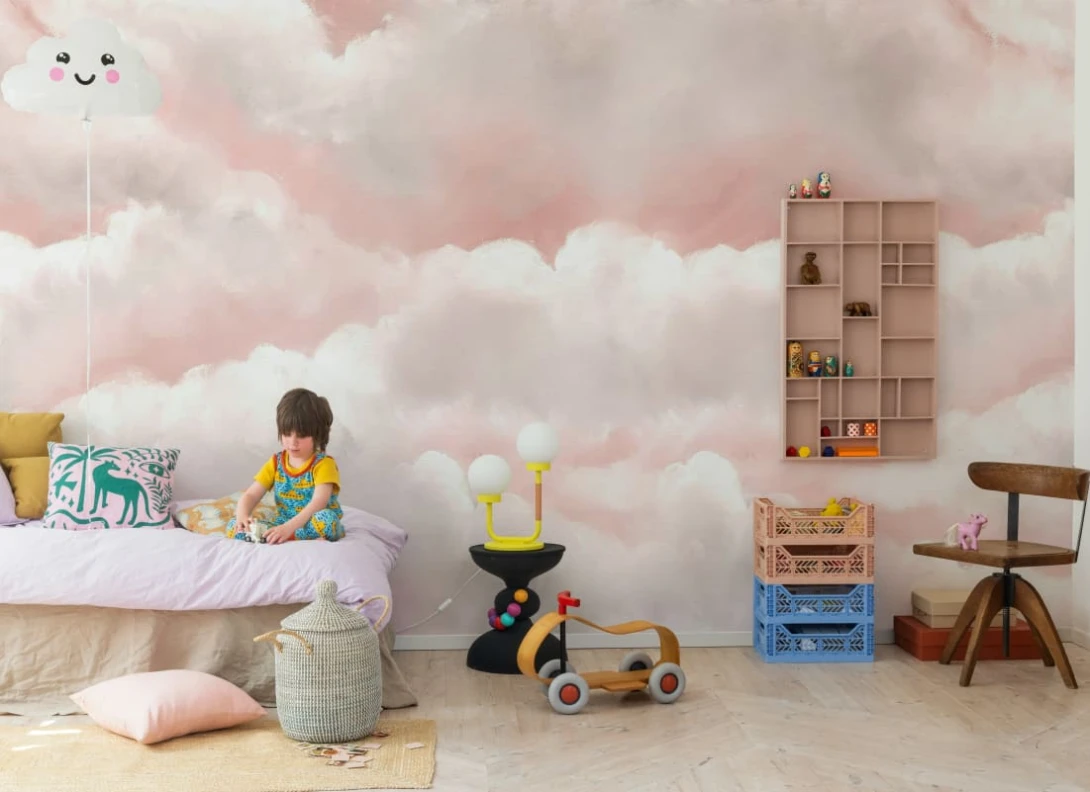Rebel Walls R20861 Pops Storm Clouds Pink - mural dziecięcy w chmury
