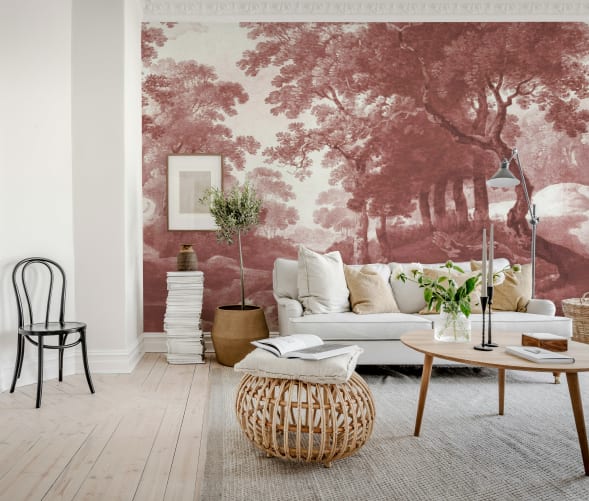 Rebel Walls R20917 Pops The Vintage Grove Burgundy - mural w drzewa